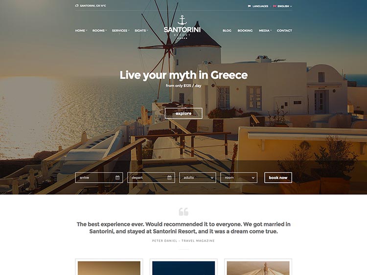 Santorini - Best WordPress Hotel Themes
