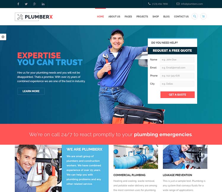 PlumberX, the best WordPress theme for plumbers