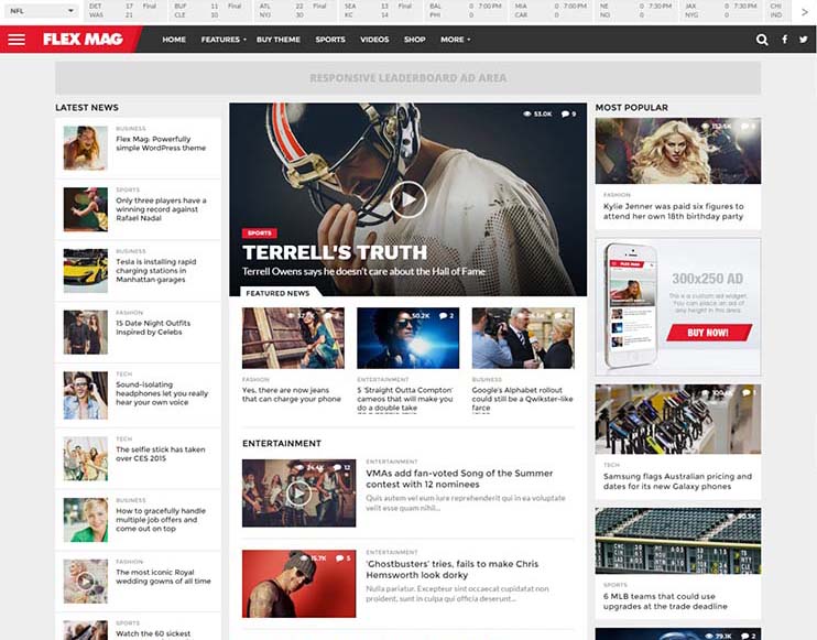 FlexMag, our pick for top sports magazine theme for WordPress