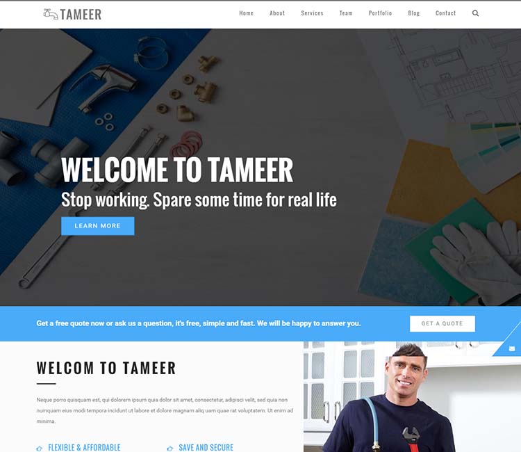 Tameer WordPress Plumbing Theme Screenshot